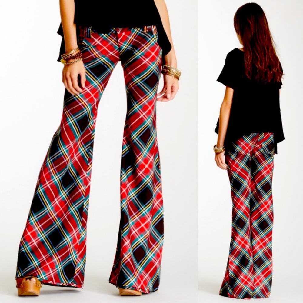 NWT! Free People Plaid Low Rise Flare Bell Bottoms